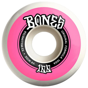 Bones 53mm OG Formula Wides 100A Skateboard Wheels - Pink/White - Skateboard Wheels by Bones 53mm