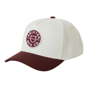 Brixton Crest C MP Snapback Cap - Port/Off White - Snapback Cap by Brixton One Size