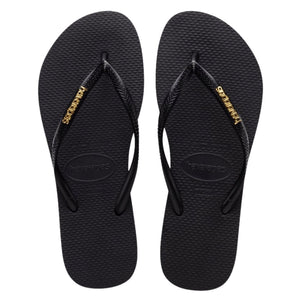 Havaianas Womens Slim Logo Metallic Flip Flop Sandals - Black Golden - Womens Flip Flops by Havaianas