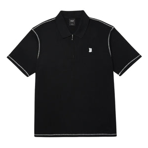 Huf Waffle Knit Contrast Polo Top - Black - Mens Polo Shirt by Huf
