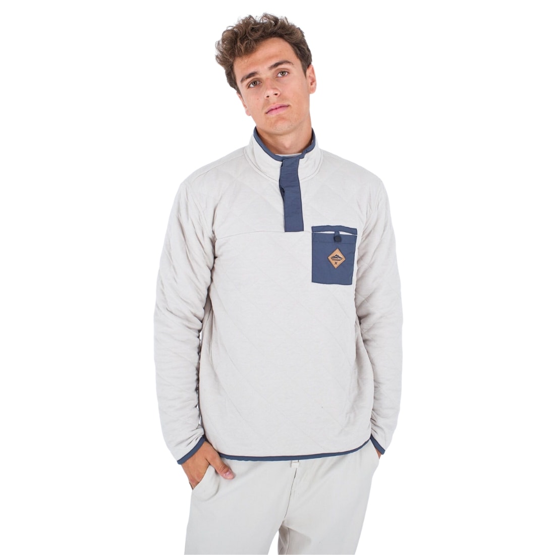 Hurley Middleton Quilted 1/4 Zip Snap Fleece - Bone - Mens Zip Up Hoodie by Hurley