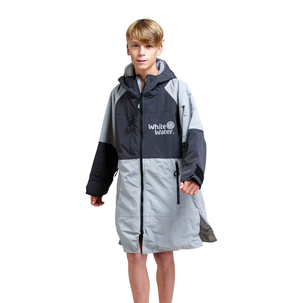 White Water Kids Hard Shell Childrens Drying / Changing Robe - Grey/Black/Grey Lining - Changing Robe Poncho Towel by White Water One Size