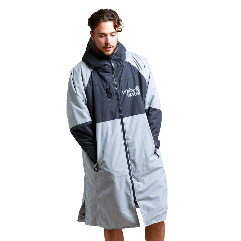 White Water Hard Shell Drying / Changing Robe - Grey/Black/Grey Lining - Changing Robe Poncho Towel by White Water