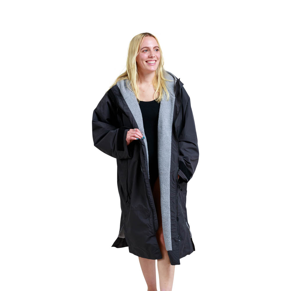 White Water Hard Shell Drying / Changing Robe - Black/Grey Lining - Changing Robe Poncho Towel by White Water
