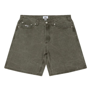 Obey Bigwig Baggy Denim Shorts - Black Olive Wrinkle Wash - Mens Denim Shorts by Obey