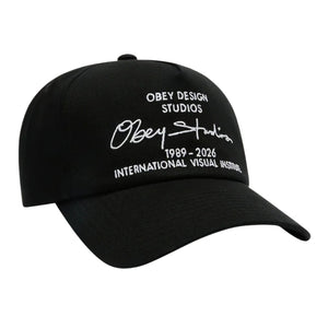 Obey Design Studios 5 Panel Strapback Cap - Black - Strapback Cap by Obey One Size