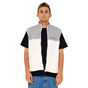 Rusty Tasty Ice Polar Fleece Vest Gillet - Oyster Grey/Ecru - Mens Zip Up Hoodie by Rusty