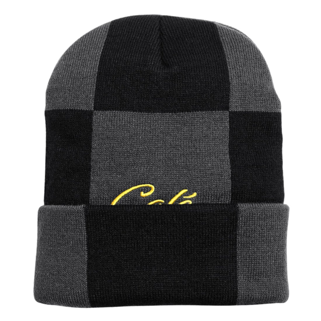 Skateboard Cafe Check Fold Beanie - Charcoal/Black/Gold - Fold Beanie by Skateboard Cafe