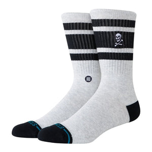 Stance Boyd Skull Crew Socks - Heather Grey - Unisex Crew Length Socks by Stance