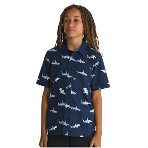 Vans Kids Shark Shortsleeve Shirt - Dress Blues - Boys Casual Shirt by Vans