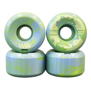 Wayward Wheels 53mm Swirl Formula Skateboard Wheels - Neon Green/Baby Blue - Skateboard Wheels by Wayward Wheels 53mm