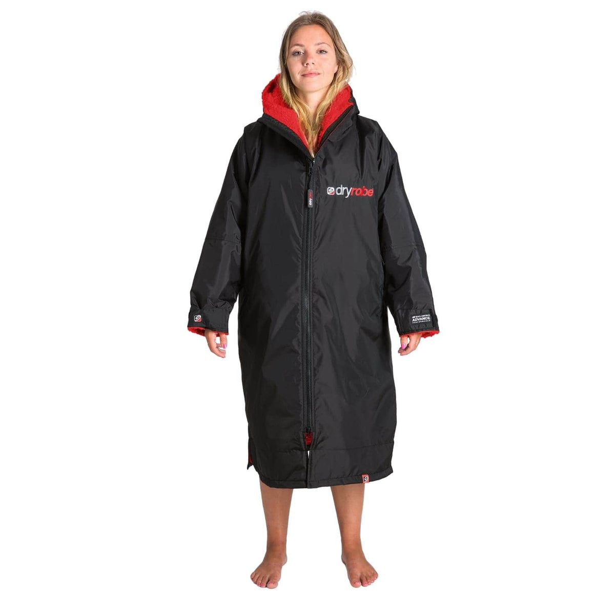 Dryrobe Advance Long Sleeve Drying &amp; Changing Robe - Black/Red - Changing Robe Poncho Towel by Dryrobe