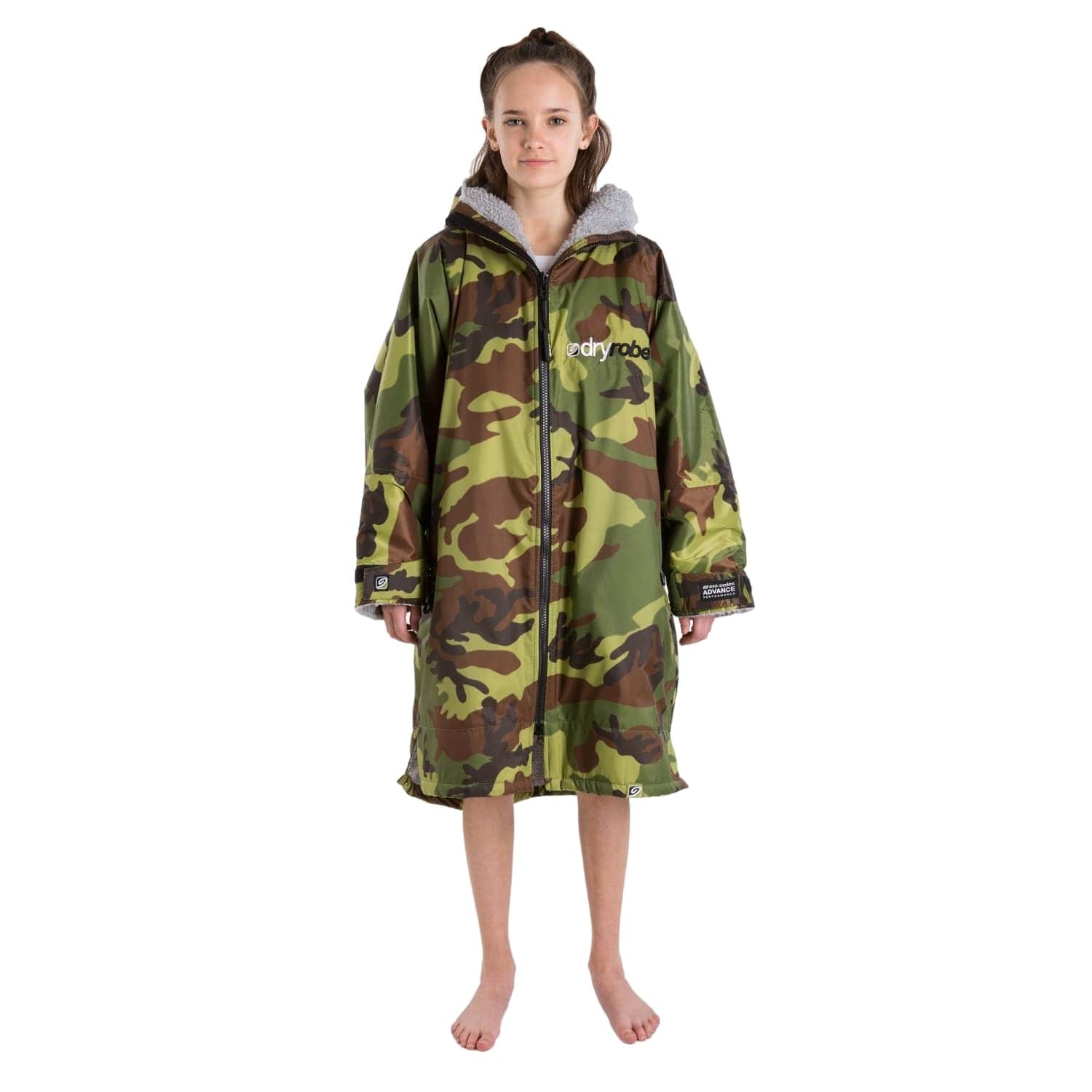 Dryrobe Kids Advance Long Sleeve Drying & Changing Robe - Camouflage/Grey - Changing Robe Poncho Towel by Dryrobe 10-14 Years