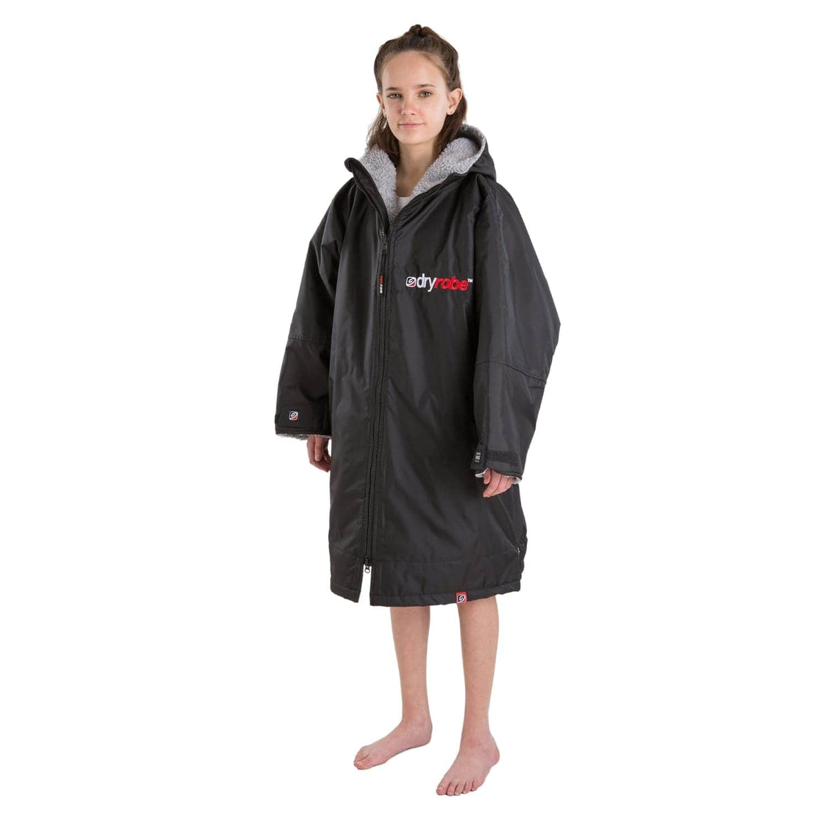 Dryrobe Kids Advance Long Sleeve Drying &amp; Changing Robe Black Grey - Changing Robe Poncho Towel by Dryrobe 10-14 Years