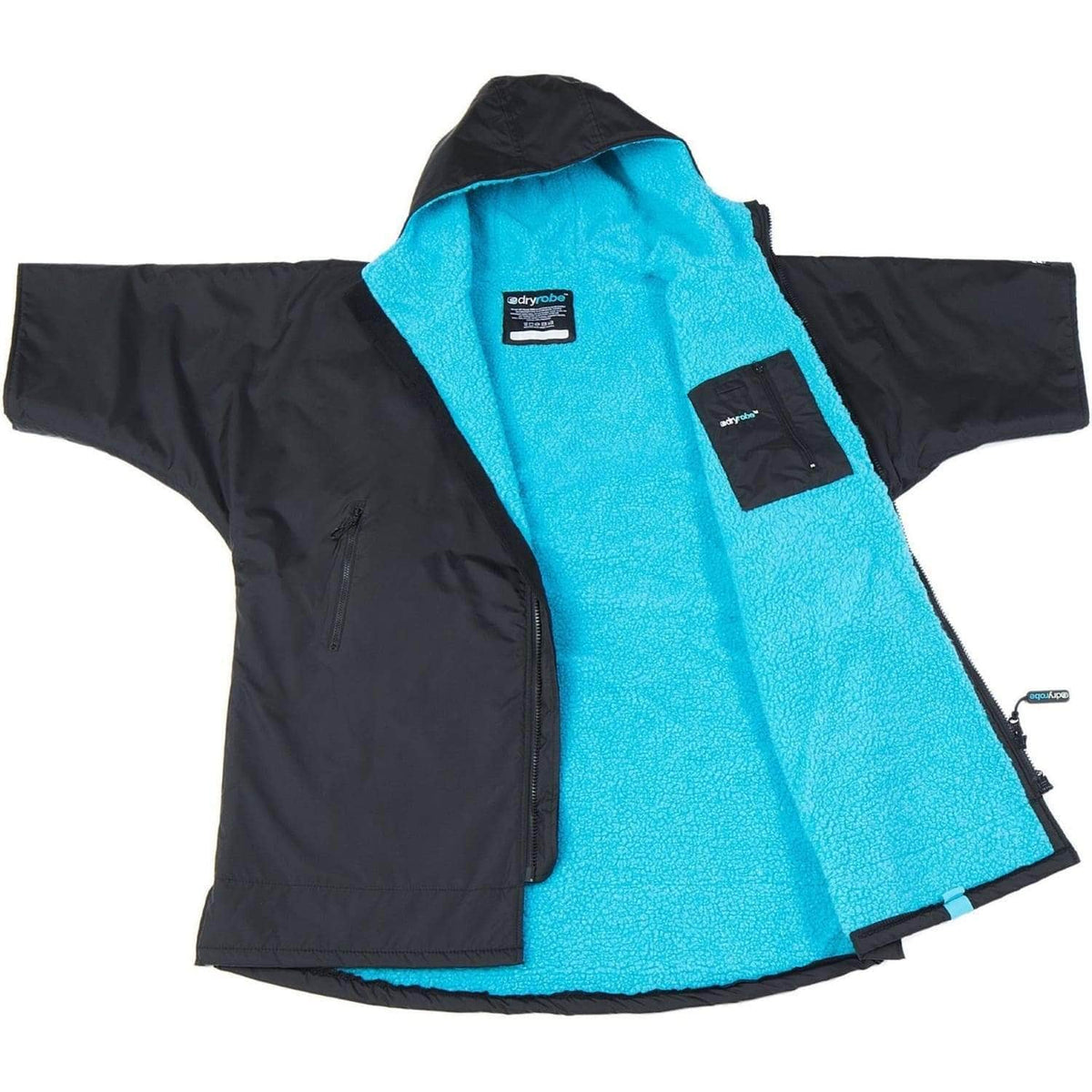 Dryrobe Advance Kids Short Sleeve Drying &amp; Changing Robe - Black/Blue - Changing Robe Poncho Towel by Dryrobe