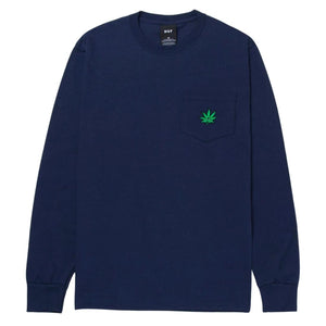 Huf Green Buddy Longsleeve Pocket T-Shirt - Navy - Mens Skate Brand T-Shirt by Huf