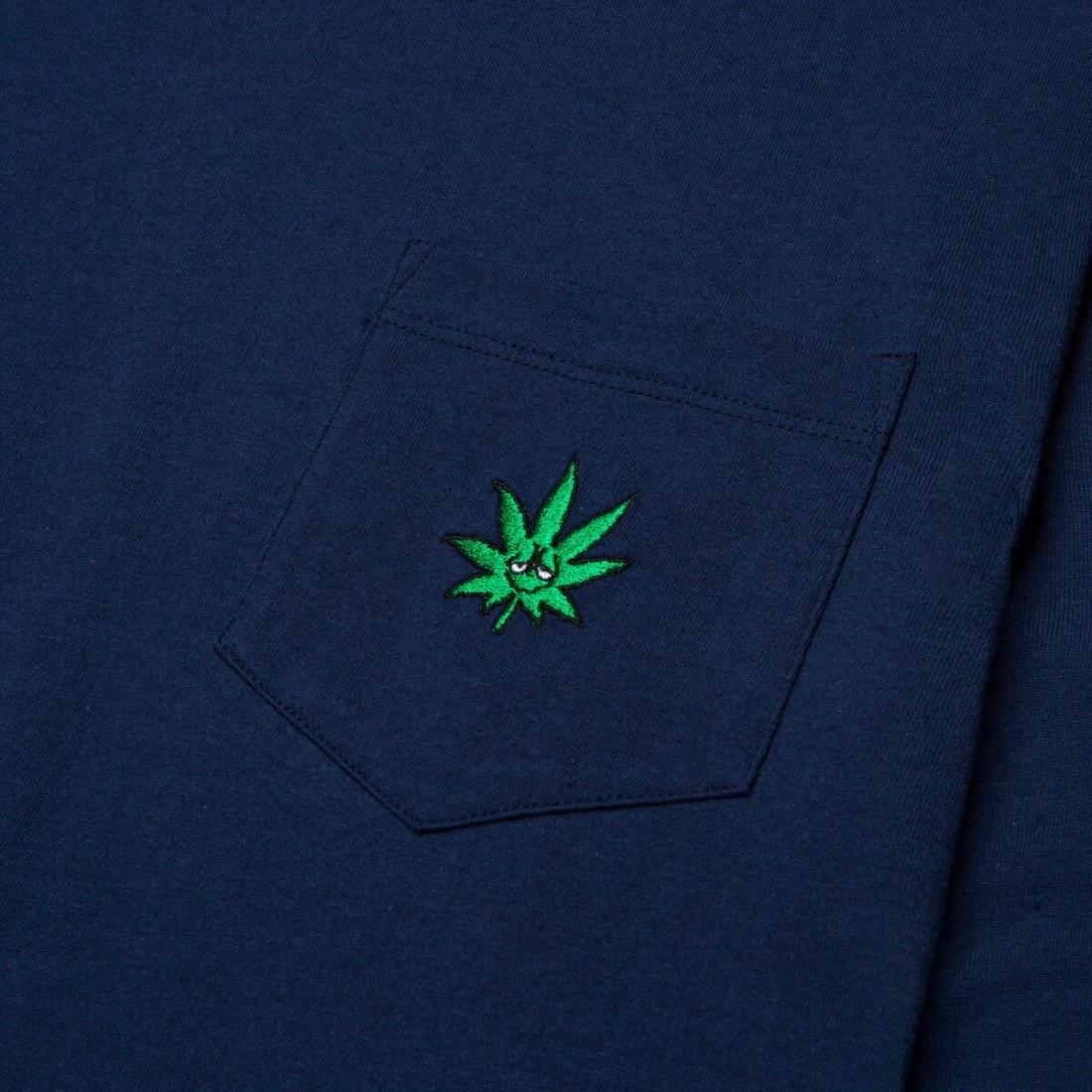 Huf Green Buddy Longsleeve Pocket T-Shirt - Navy - Mens Skate Brand T-Shirt by Huf