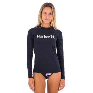Hurley Womens One & Only Solid Mock Neck Long Sleeve UV Rashguard - Black/White - Womens UV Rash Vest by Hurley