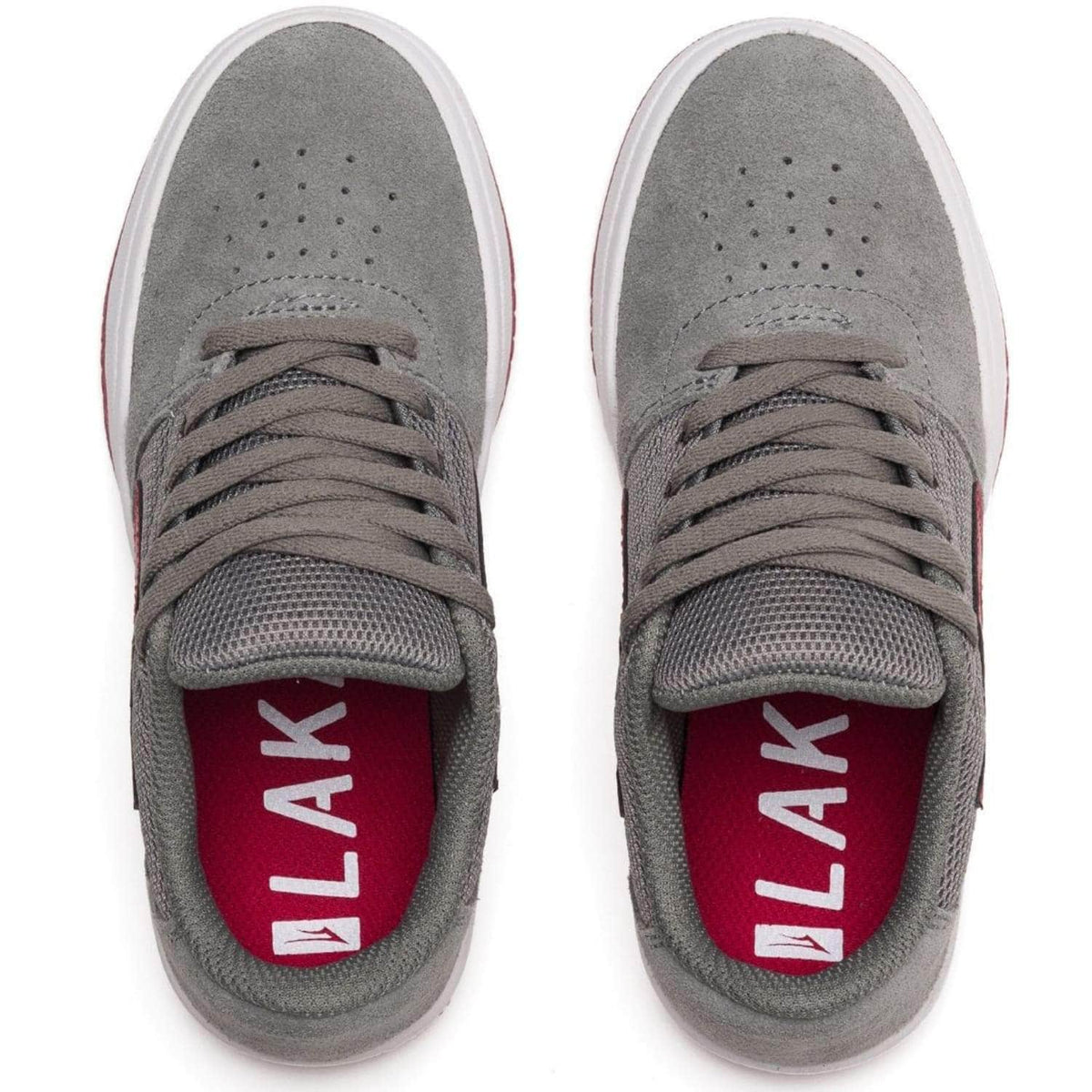 Lakai Kids Brighton Skate Shoes - Grey/Red Suede