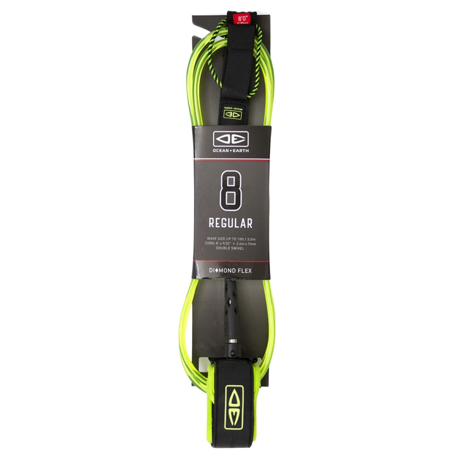 Ocean And Earth 8ft Regular Leash - Lime - 8ft Surfboard Leash by Ocean and Earth 8ft