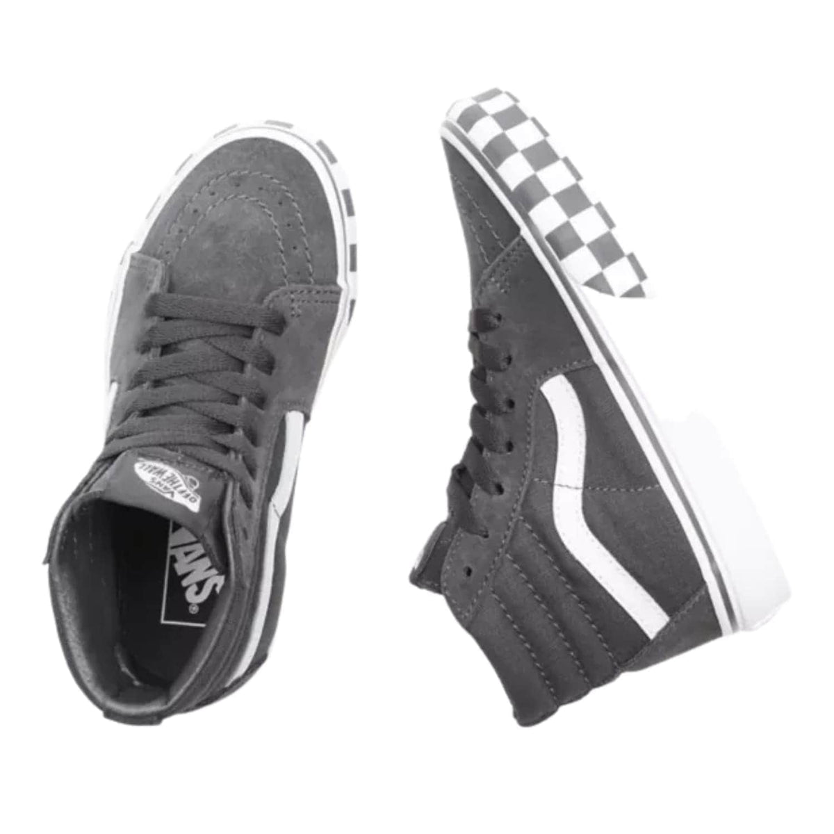Vans Kids Sk8-Hi Skate Shoes (Check Bumper) - Asphalt/True White - Boys Skate Shoes by Vans