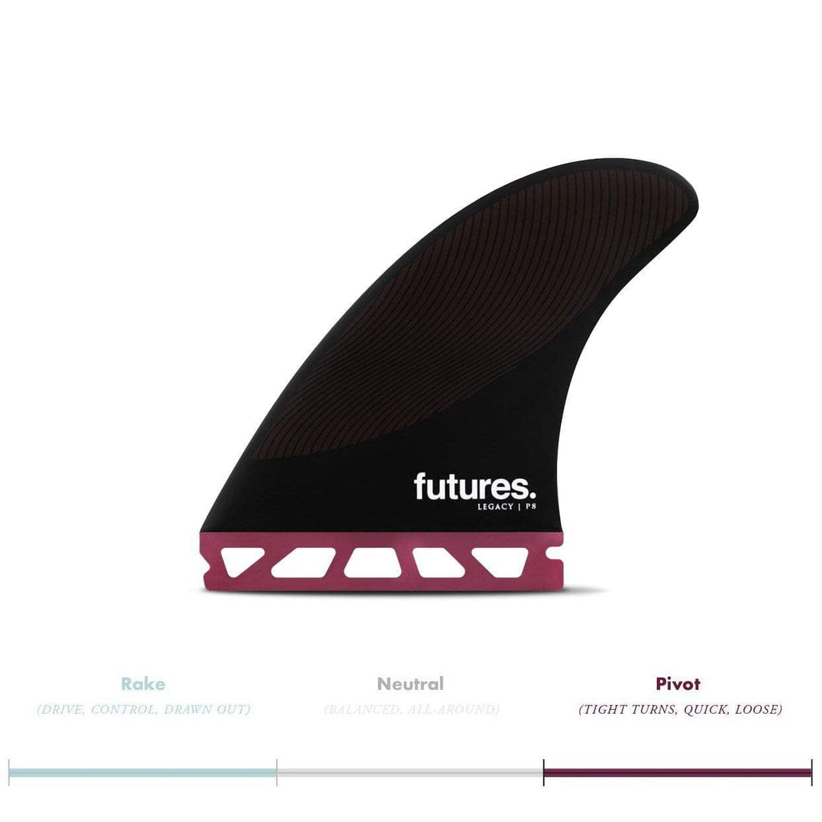 Futures P8 Legacy Surfboard Fins - Burgundy Black Futures Single Tab Fins by Futures Large Fins