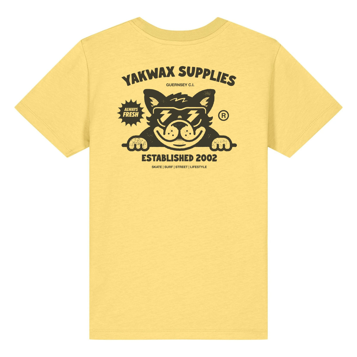 Yakwax Bulldog Kids T-Shirt - Yellow/Mono - Boys Surf Brand T-Shirt by Yakwax