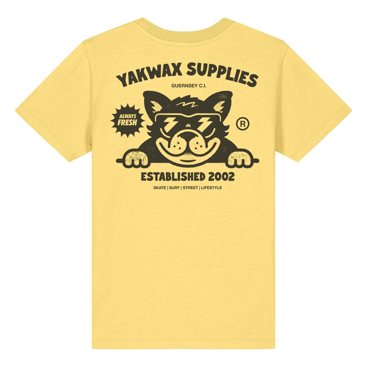 Yakwax Bulldog Kids T-Shirt - Yellow/Mono - Boys Surf Brand T-Shirt by Yakwax