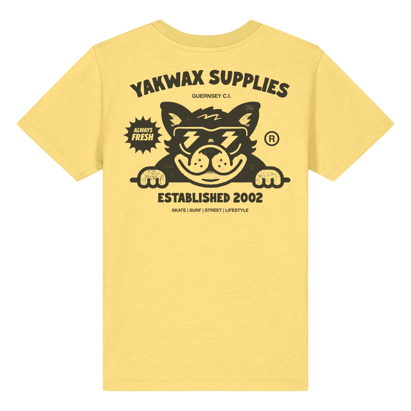 Yakwax Bulldog Kids T-Shirt - Yellow/Mono - Boys Surf Brand T-Shirt by Yakwax