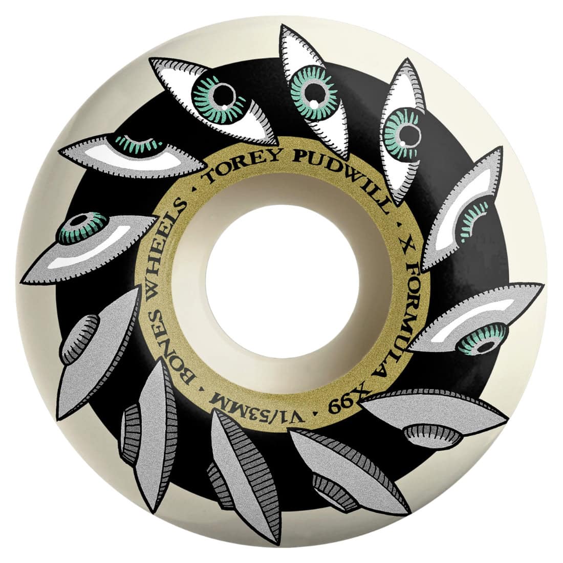Bones 53mm Pudwill Eyeing Saucer V1 X-Formula Skateboard Wheels - White - Skateboard Wheels by Bones 53mm