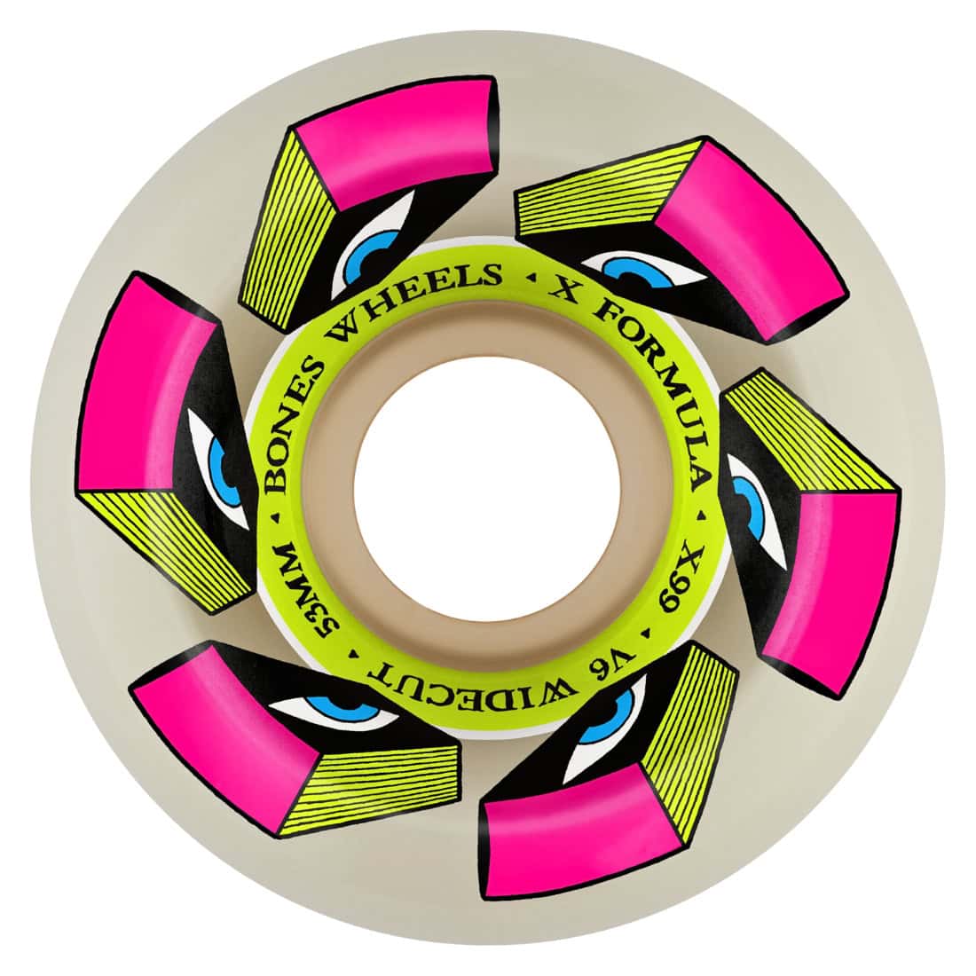 Bones Look Book 53mm Widecut X-Formula V6 99A Skateboard Wheels - White - Skateboard Wheels by Bones 53mm