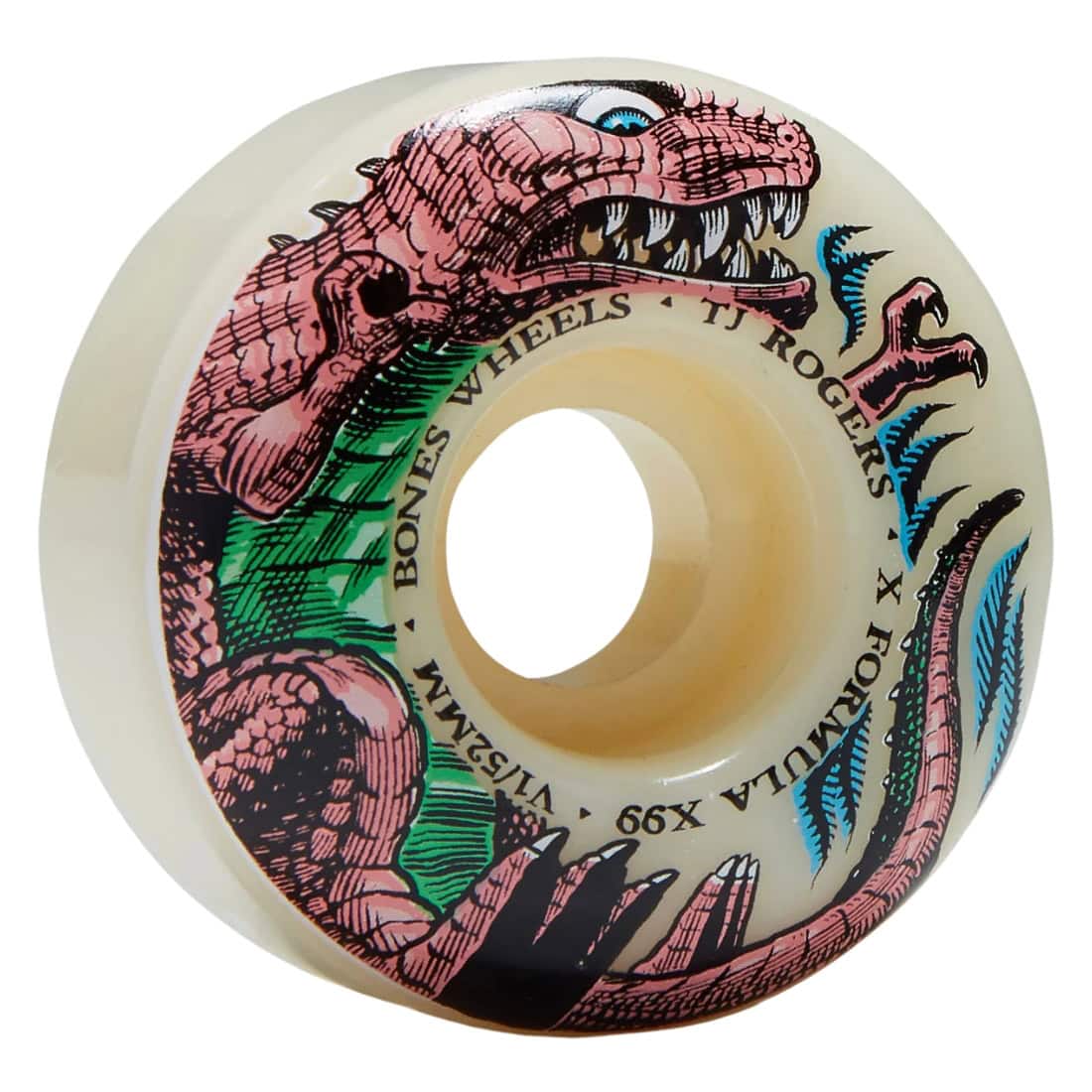 Bones TJ Rogers Dino-Sortas 52mm Standard X-Formula V1 99A Skateboard Wheels - White - Skateboard Wheels by Bones 52mm