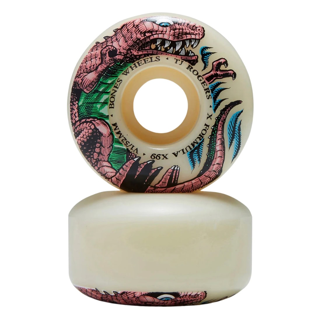 Bones TJ Rogers Dino-Sortas 52mm Standard X-Formula V1 99A Skateboard Wheels - White - Skateboard Wheels by Bones 52mm