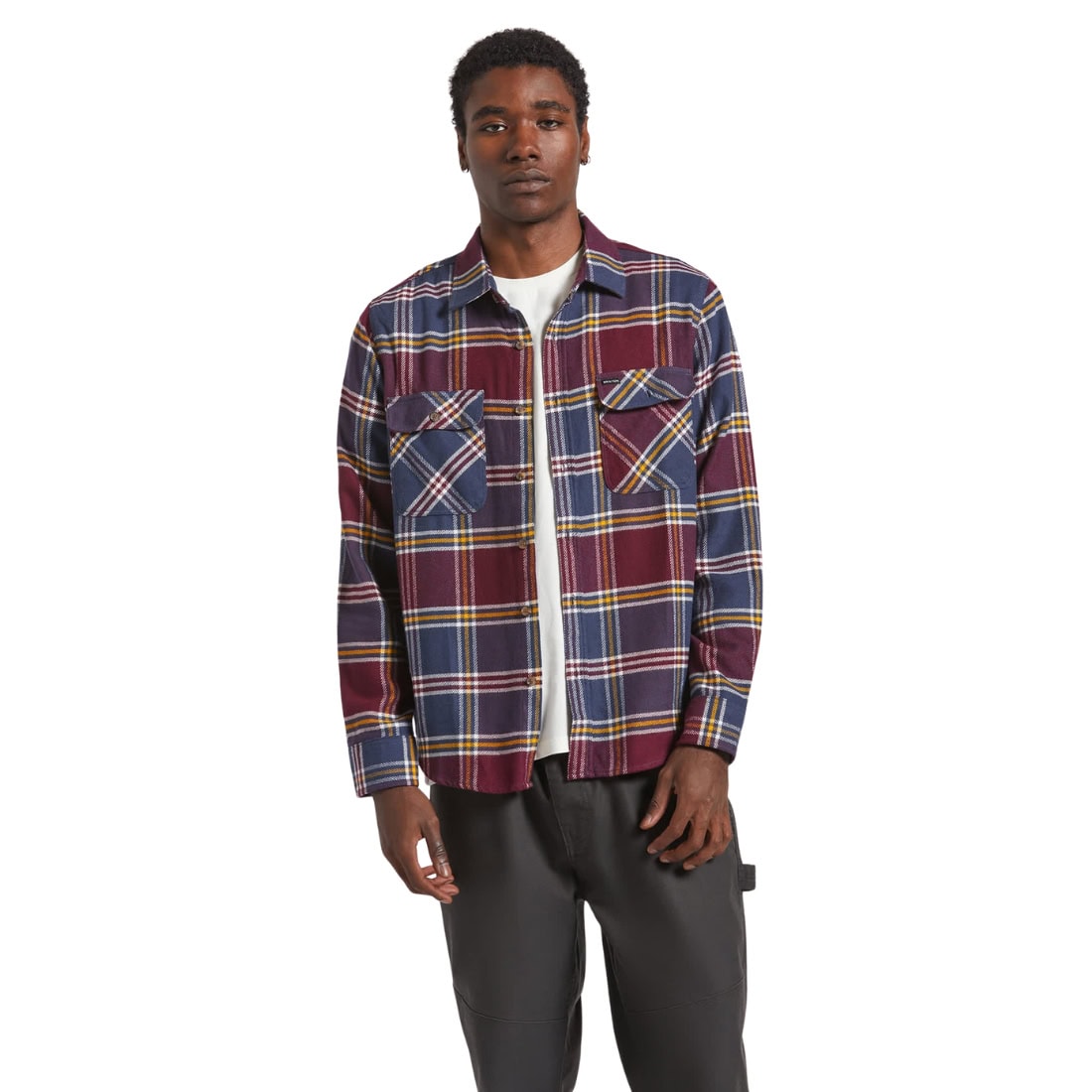 Brixton Bowery Flannel Shirt - Mood Indigo/Port/Saffron - Mens Flannel Shirt by Brixton