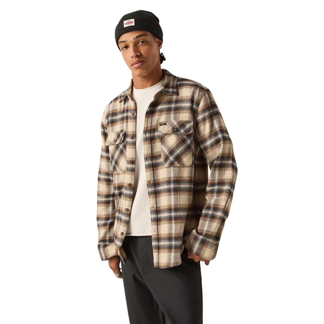 Brixton Bowery Flannel Shirt - Soft Brown Plaid - Mens Flannel Shirt by Brixton