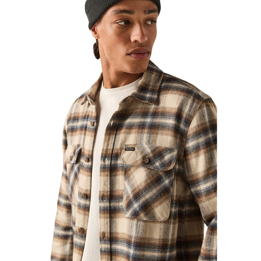 Brixton Bowery Flannel Shirt - Soft Brown Plaid - Mens Flannel Shirt by Brixton