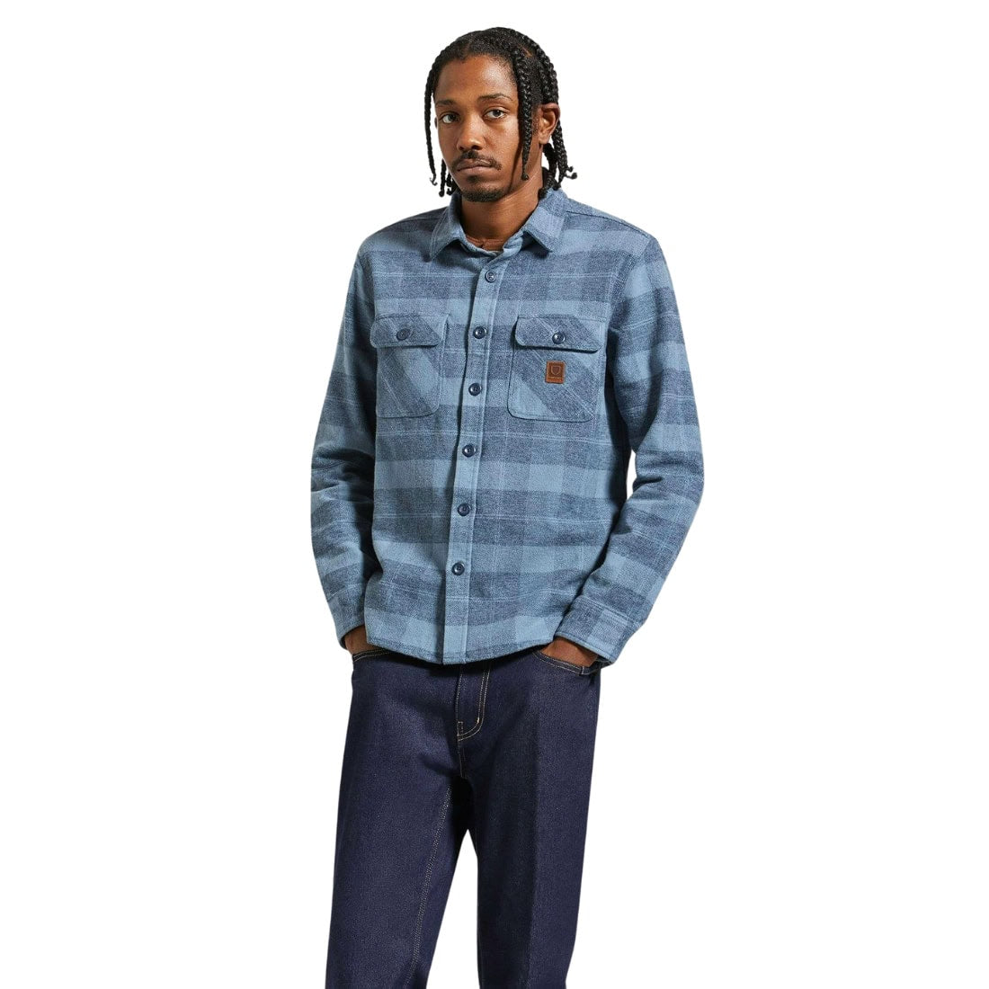 Brixton Bowery Heavyweight Longsleeve Flannel Shirt - Mirage Blue/Washed Navy - Mens Casual Shirt by Brixton