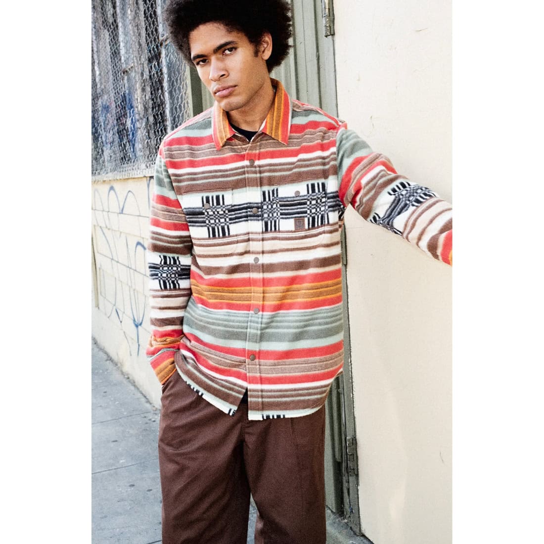 Brixton Bowery Longsleeve Arctic Stretch Fleece Shirt - Multi Blanket Stripe - Mens Flannel Shirt by Brixton