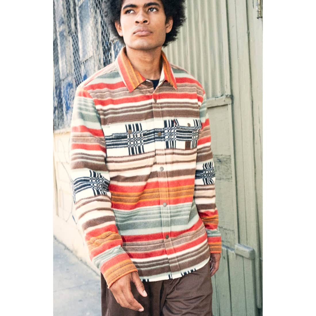 Brixton Bowery Longsleeve Arctic Stretch Fleece Shirt - Multi Blanket Stripe - Mens Flannel Shirt by Brixton