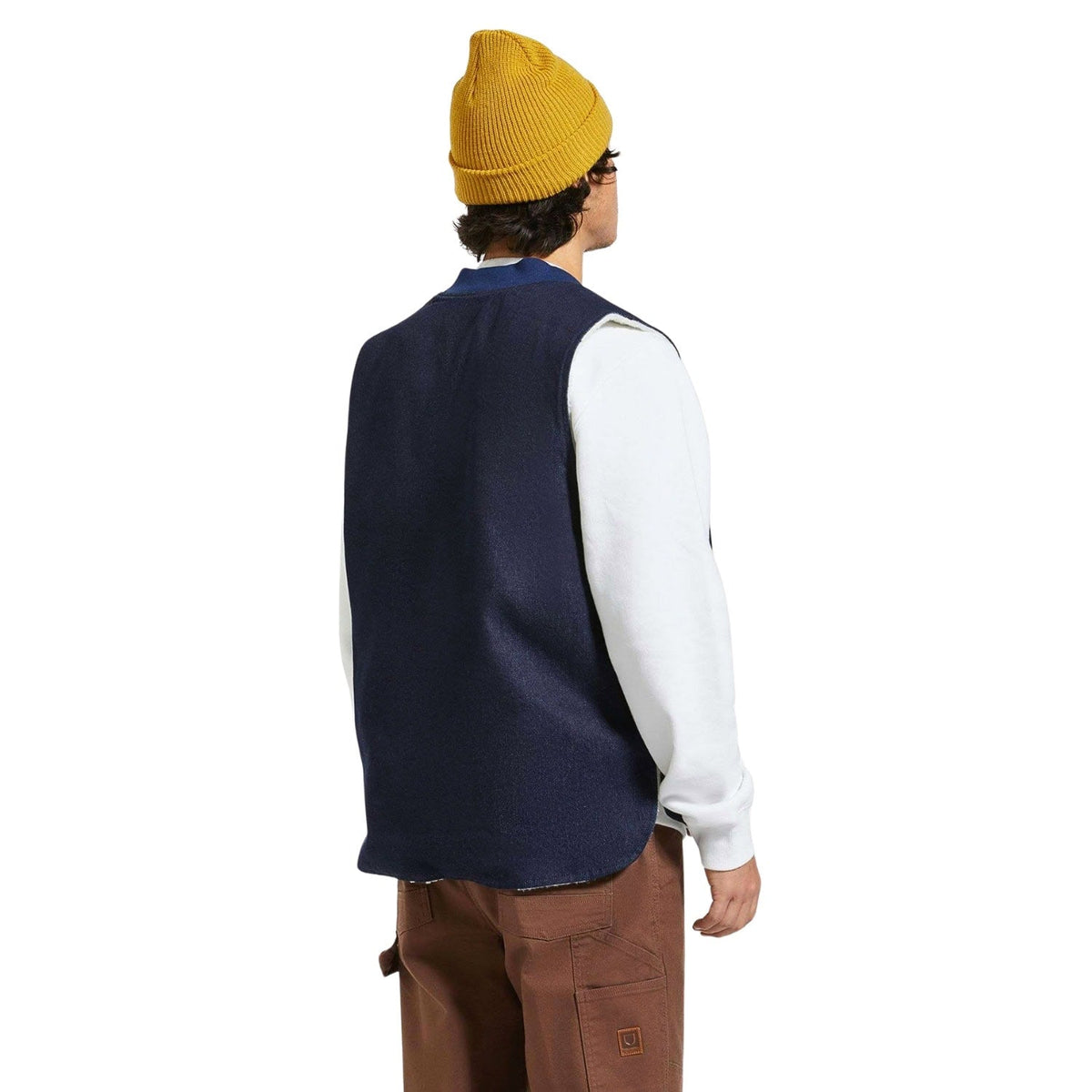 Brixton Builders Abraham Reversible Vest Gillet - Rinse Denim/Sherpa - Mens Gilet Jacket by Brixton