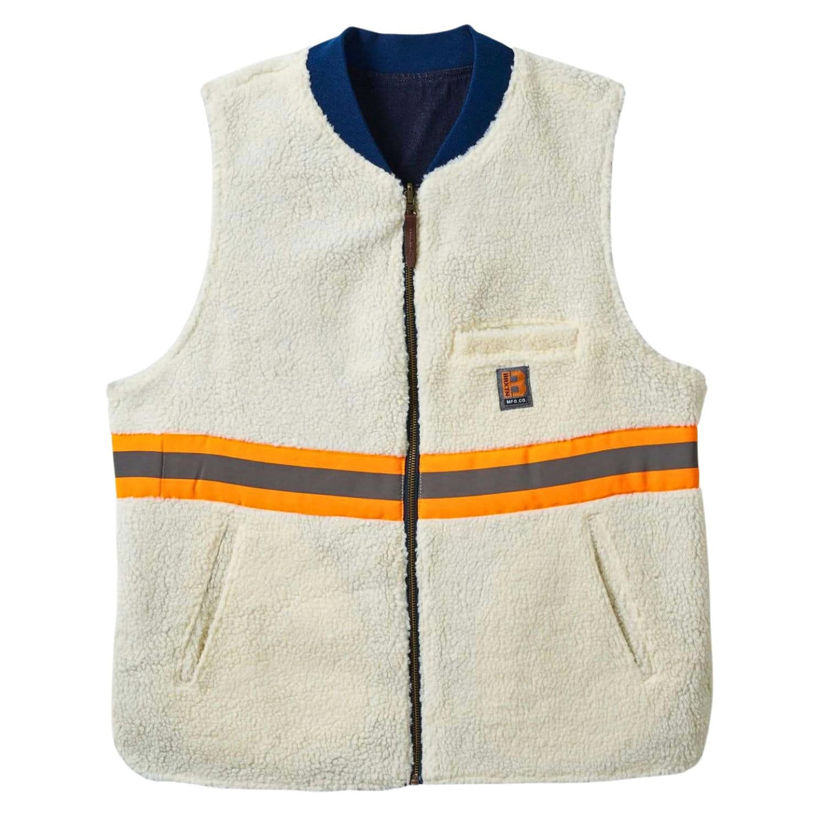 Brixton Builders Abraham Reversible Vest Gillet - Rinse Denim/Sherpa - Mens Gilet Jacket by Brixton