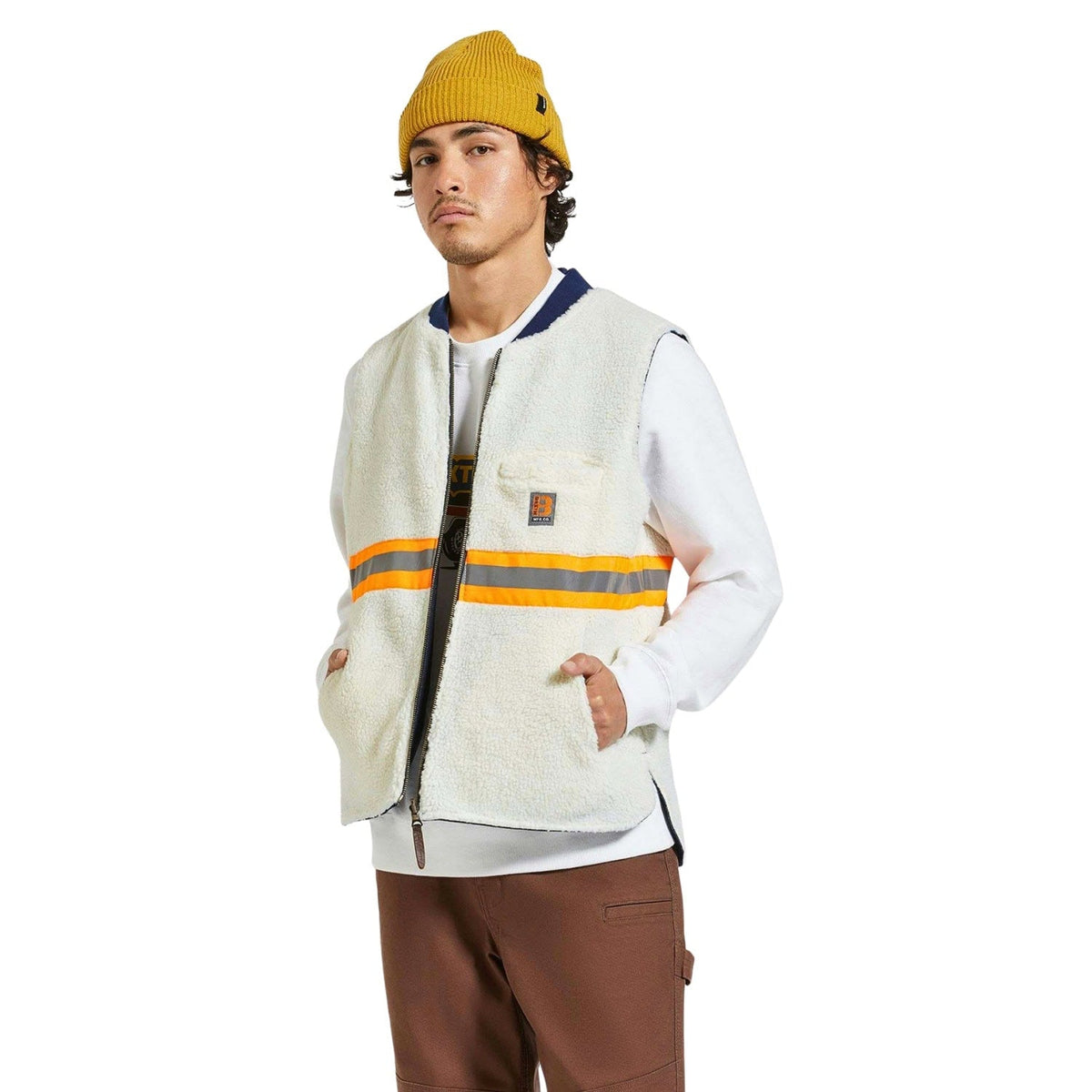 Brixton Builders Abraham Reversible Vest Gillet - Rinse Denim/Sherpa - Mens Gilet Jacket by Brixton