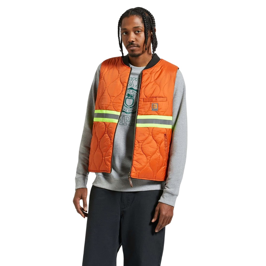 Brixton Builders Abraham Reversible Vest - Washed Black/Rust Orange - Mens Gilet Jacket by Brixton