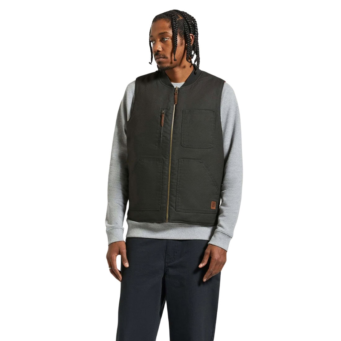 Brixton Builders Abraham Reversible Vest - Washed Black/Rust Orange - Mens Gilet Jacket by Brixton