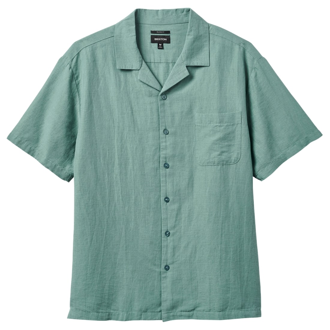 Brixton Bunker Linen Blend Short Sleeve Shirt - Chinois Green - Mens Casual Shirt by Brixton