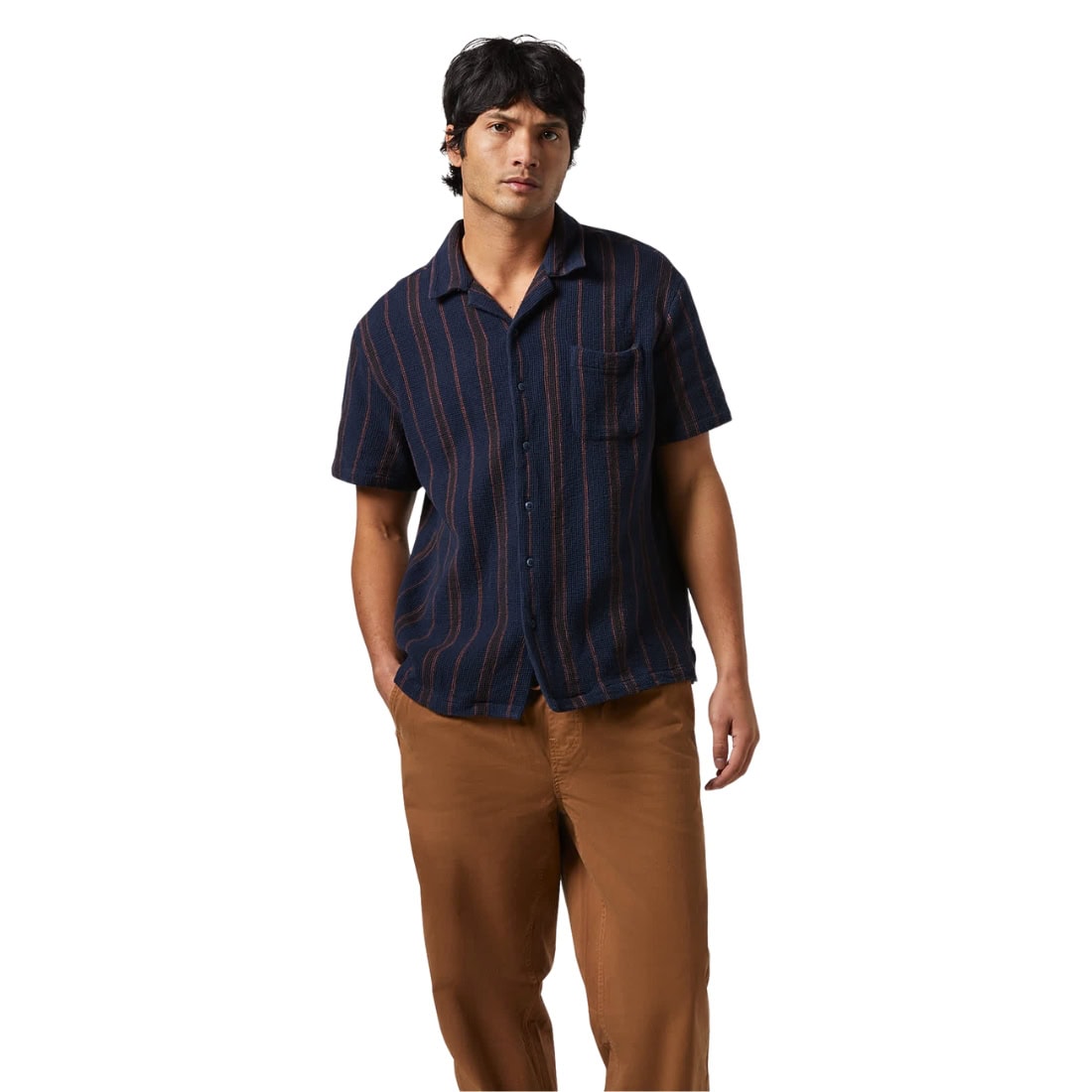 Brixton Bunker Waffle Stripe Shirt - Washed Navy Stripe - Mens Casual Shirt by Brixton