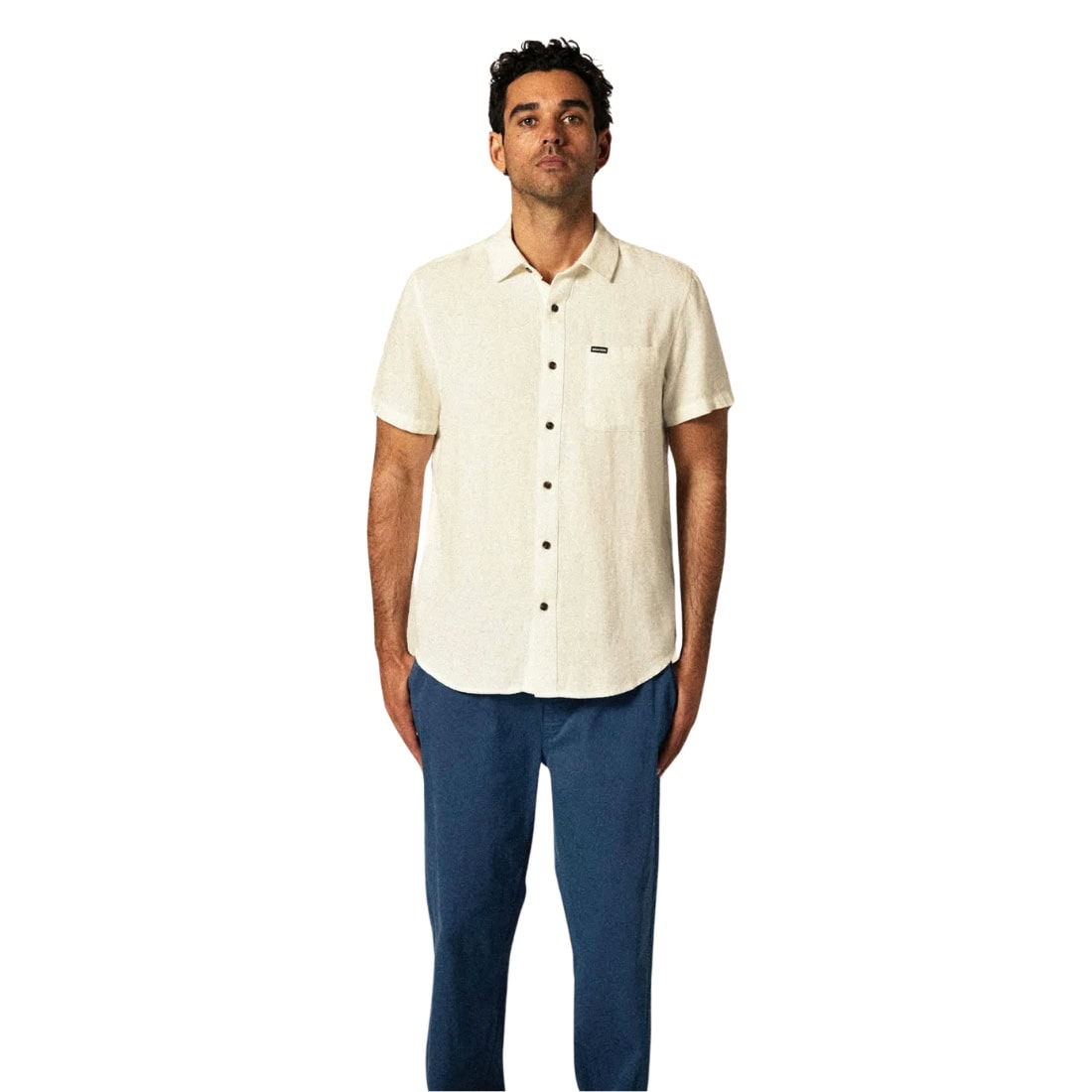 Brixton Charter Organic Cotton Linen Shortsleeve Woven Shirt - Egret White