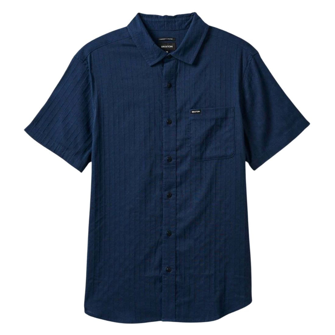 Brixton Charter Stripe Short Sleeve Shirt - Washed Navy/Black - Mens Flannel Shirt by Brixton