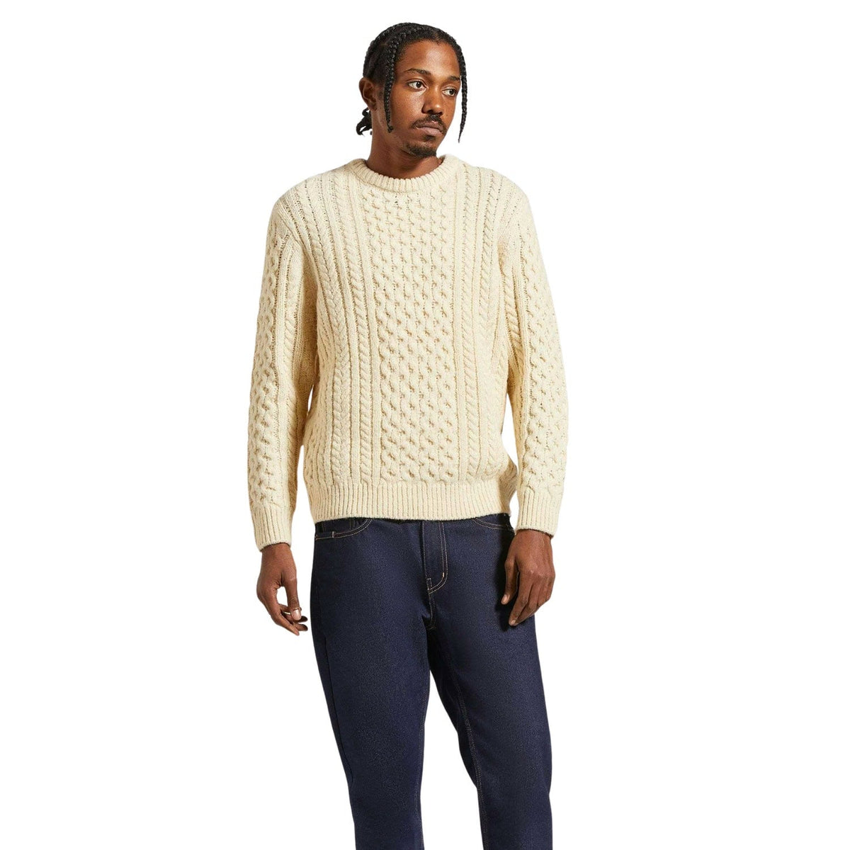 Brixton Classic Fishermans Sweater - Oatmeal - Mens Knitwear by Brixton