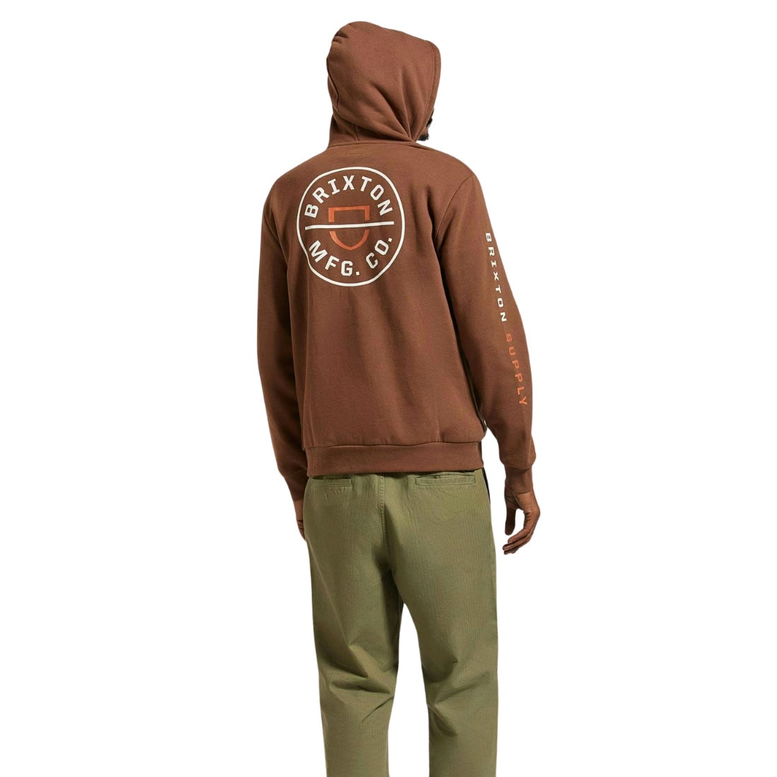 Brixton Crest Hood - Pinecone Brown/Rust Orange/White - Mens Pullover Hoodie by Brixton